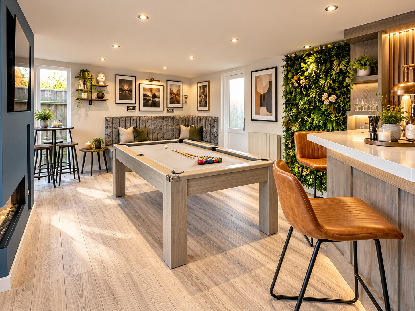 Finished games room and fitted bar interior